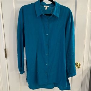 Beautiful teal Eileen Fisher linen blouse Size M